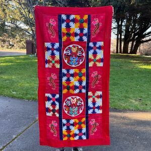 Vintage Chinese Handmade Folk Art Bai Jia Bei Quilt Dragon Panda Frog Two Sided